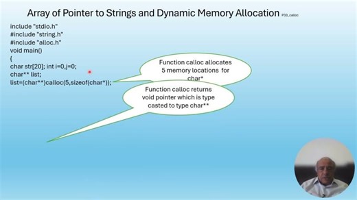 Array of string pointers, Dynamic Memory Allocation in C, calloc(), malloc() and free() functions. | Rajendra Kulkarni