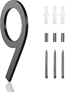 8 Inch Floating House Numbers for Outside Modern, Large Address Number Outdoor Metal House Numbers Matte Black Vertical Horizontal Aluminum Home Address Numbers 9