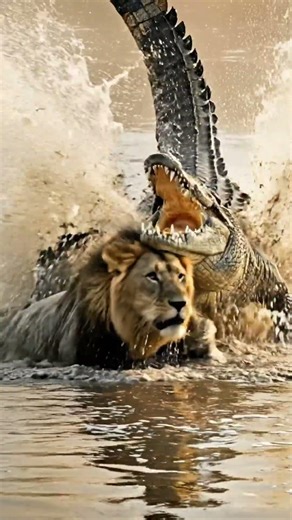 Lion Vs Crocodile 🦁🐊 #trending #viral #shorts #fyp #animals #fighting