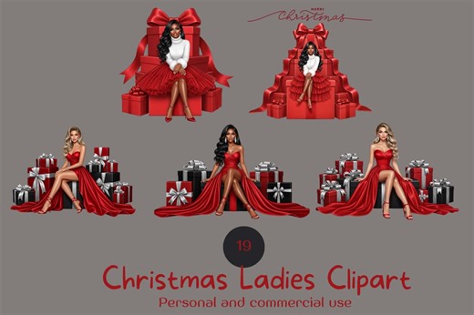 Luxury Christmas Lady Clipart, Holiday Fashion PNG (digital Download) - Etsy UK