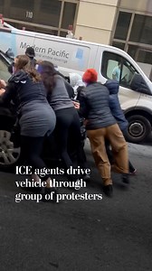 ICE agents drive vehicle through group of protesters
