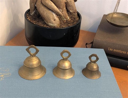 Set of 3 Mini Brass Bells – Vintage Tiny Hand Bells – Rustic Decor – Meditation Altar Bell – Small Collectible Bells - Etsy