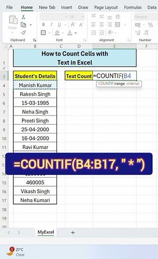Count Cells with Text in Excel 🔥 | Quick Excel Trick |How to Count Text Values in Excel #exceltips