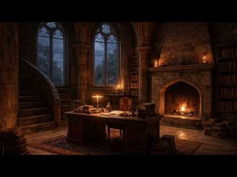 Rain Sounds for Study & Deep Focus (8hrs) | Castle Study Room