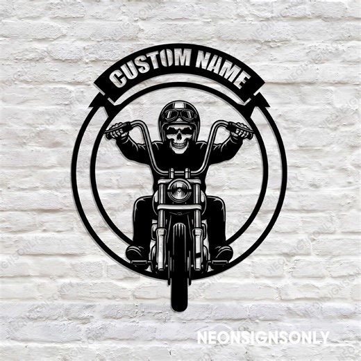 Personalized Skull Motorcycle Metal Garage Sign, Custom Name Classic Skull Biker Badge Wall Art, Biker Skull Chopper Rider Metal Wall Decor - Etsy
