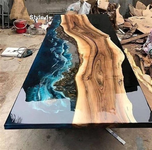 Artisan Ocean Wave Design Epoxy Resin Dining Table Top Rectangular Coastal Wood Slab - Etsy