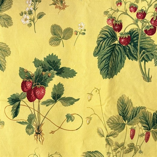 Vintage Decorator Fabric (2yds 18" X 54") Yellow With Strawberries 1998 Richloom Luxury Designer Textile - Etsy