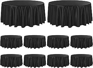 10 Pack Satin Tablecloth 90 Inch Black Round Silky Satin Table Cover,Bright Silk Smooth Washable Fabric Table Cloth, Overlay Silky Table Cover for Wedding Party Banquet Event Dining Decoration