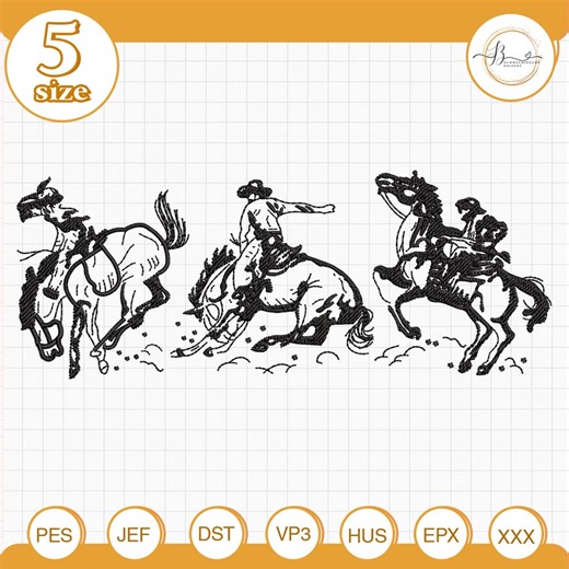 Western Cowboy Embroidery File, Wild West Rodeo Rider Pattern, Horseback Riding Sketch Design, Machine Embroidery Design, Digital File - Etsy