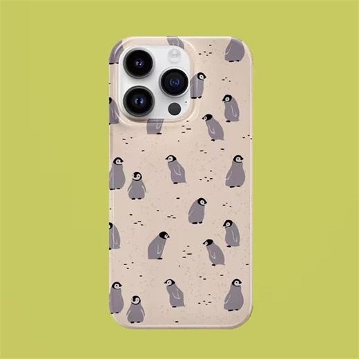 Penguin Pattern iPhone Case, Cute Animal Phone Case, Minimal Beige iPhone Cover - Etsy