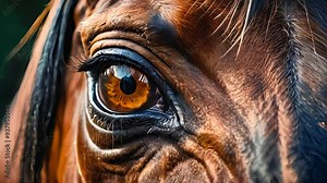 Close-up of a horse's eye, capturing the intricate details and reflection
