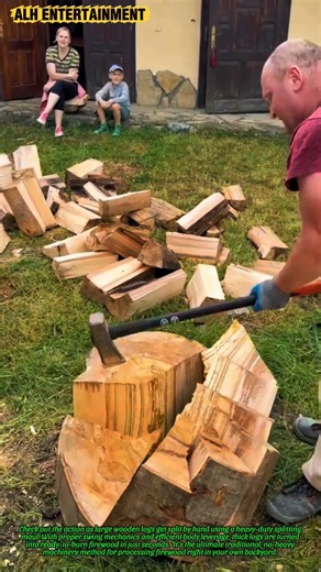 Manual Log Splitting Technique | Fast & Efficient Splitting Maul Action #shorts
