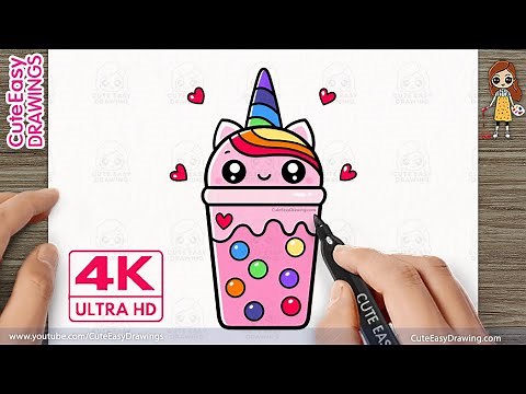 How to Draw a Cute Easy Boba Tea / Unicorn Bubble Tea for Kids Step by Step