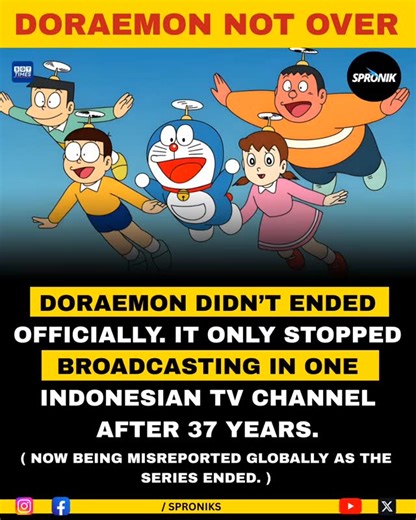 Nikist School on Instagram: "Childhood isn’t ending yet 💙✨ Doraemon hasn’t officially ended — it only stopped broadcasting on one Indonesian TV channel after 37 years. Nobita, Doraemon & gang are still alive in our hearts forever 🥹🚀 Don’t believe everything you read online — some memories never end! . . #Doraemon #ChildhoodMemories #Nostalgia #AnimeLovers #DoraemonForever 90sKids AnimeFacts CartoonLove Nobita ShinchanFans AnimeNews FeelGood Memories TrendingNow ViralPost"