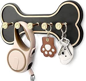 MTERSN Key Holder for Wall - Decorative Key Hook Coat Rack Wall Mount with 5 Unique 3D Dog Paws Hooks, Dog Leash Holder for Wall Hooks for Farmhouse Entryway, Gift for Dogs Lovers (Black)