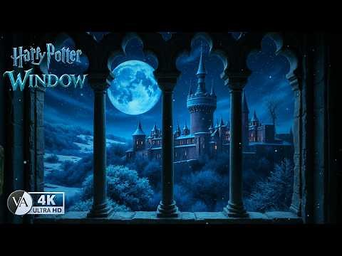 4K Harry Potter Window View – Hogwarts Night Ambience (Projector Window