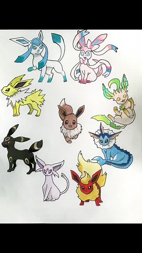 Dibujo de todas las evoluciones de Eevee