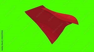 Superhero cape animation. Super hero cloak.Heroic style template. Superhero cloak in cartoon style. Vintage concept. Isolated black background. Green screen.