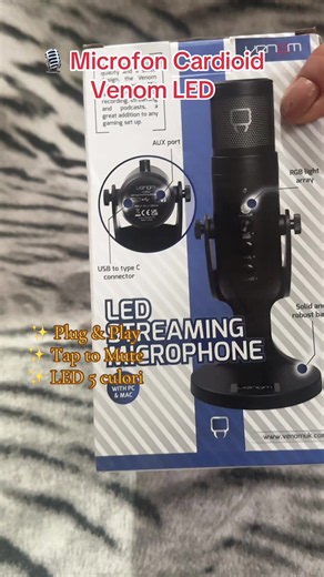 🎤 Microfon Venom LED pentru streaming și gaming. Compatibil cu PC, laptop, PS4 și PS5. Îmi place designul cu iluminare LED și faptul că este foarte ușor de utilizat. Link în coșul galben. #microphone #streaming #gaming#tiktokmademebuyt#summersale