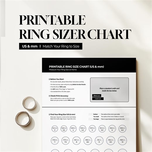 Printable Ring Size Chart (US & Mm) | Ring Measurement Guide - Circle Sizing Tool (digital Download) - Etsy