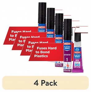 (4 pack) Loctite Super Glue Plastics Bonding System, 1-0.14 oz Activator Stick 1-0.07 oz Glue Tube, Clear Kit