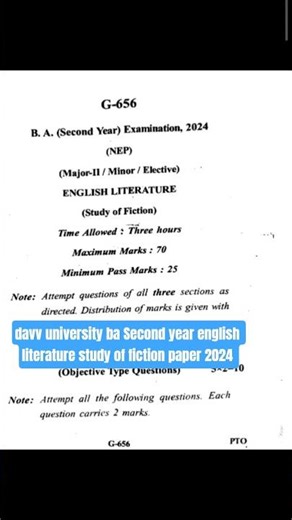 davv university ba Second year english literature study of fiction paper 2024