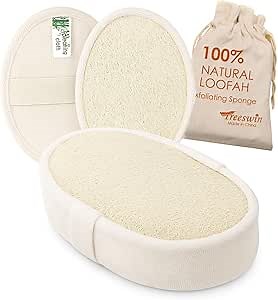 Natural Loofah Sponge 3 Pack for Shower, Organic Luffa Exfoliating Body Scrubber, Eco Friendly Biodegradable Bath Sponge, Plant Based Body Exfoliator for Men Women, Shower Loofah with Hanging Rope