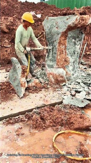 Satisfying Pile Breaking:Worker Demolishes Concrete Foundation Pile with Precision(Demolition Skill)