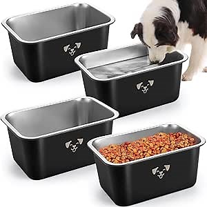 Sweetude 4 Pcs Stainless Steel Dog Bowls Bulk High Capacity Metal Dogs Food and Water Bowls for Large Dogs Pets(Black,2.64 Gallon)