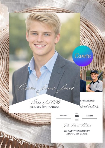 Boys Graduation Invitation, Class of 2026 Invite, Boys Modern Graduation Announcement, Open House Grad Party, Editable and Printable - Etsy