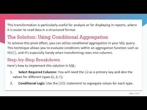 How to Create Columns for Each Group in SQL Using Conditional Aggregation