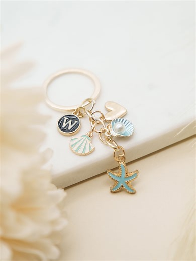 Personalized Ocean Keychain, Custom Beach Bag Charm, Seashell & Starfish Gift, Birthday Gift for Her - Etsy