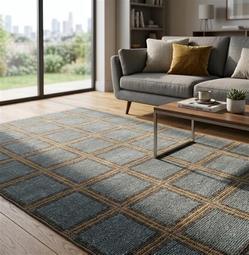 Hand Knotted Rugs With Geometric Grid Pattern for Living Room - Etsy