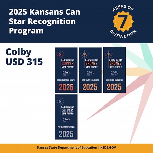 Congratulations to Colby Public Schools for their achievements in seven Kansans Can Star Recognition outcome areas, including the Commissioner’s Award! | Kansas State Department of Education