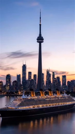 Imagine a Titanic-shaped hotel floating on Lake Toronto 🚢❄️ Same legend… different ending. #Toronto #TitanicHotel #AIImagination #FutureHotels #LakeOntario ViralReels ConceptDesign ExplorePage | Sharbal.Ai