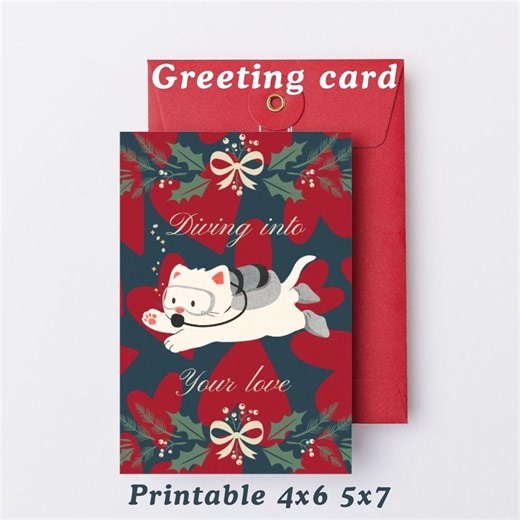 Scuba Diving Cat Greeting Card Whimsical Valentine’s Card for Ocean Lovers & Scuba Divers Hand-drawn - Etsy