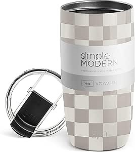Simple Modern Travel Coffee Mug Tumbler with Flip Lid | Reusable Insulated Stainless Steel Cold Brew Iced Coffee Cup Thermos | Gifts for Women Men Him Her | Voyager Collection | 16oz | Checkmate