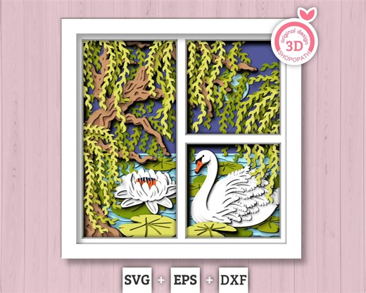 Swan Under Willow Tree Panels - 3D Shadow Box Layered SVG DXF EPS (cutting Files) - Etsy New Zealand