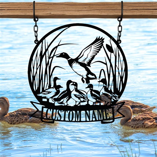 Custom Duck Family Metal Sign, Personalized Lake House Decor, Duck Pond Wildlife Hanging Sign - Etsy
