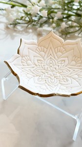Let’s make another trinket dish together using our Mandala Trinket Dish cutter ❤️ The bowl I used to shape the dish is linked in my Amazon Storefront 🤗 and the gold marker is available in our shop! I used the 5mm chisel tip in gold 💕 Don’t forget these markers need to be sealed! 🤗 . . . #polymerclayearrings #trinketdish #trinketdishhandmade #jewelrydish #ringdish #jewelryaddict #jewelrydesigner #polymerclayartist #polymerclaycreations | Tera Clay
