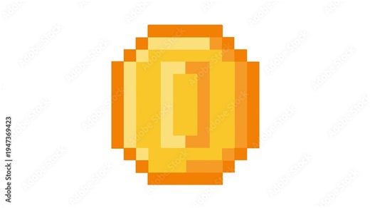 Golden pixel art coin icon, 8-bit style. Perfect for retro video games, digital currency, and collectible items. Represents wealth, reward, and value in digital projects