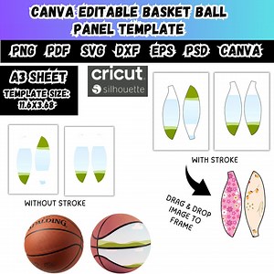 Modèle modifiable de panneau de basket-ball toile, cadres personnalisables par glisser-déposer, basket-ball Design svg Cricut Silhouette, emballage de basket-ball impression A3 - Etsy France