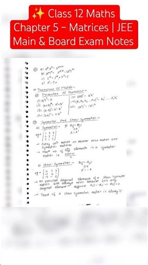 ✨ Class 12 Maths Chapter 5 – Matrices | JEE Main & Board Exam Notes ✨ #class12 #mathshorts