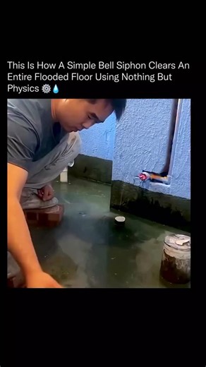 sci || tech || history on Instagram: "It looks like a simple trick, but this is actually one of the smartest fluid-physics hacks ever discovered 🔍 💧 A bell siphon works by using water pressure and trapped air to create a self-sustaining vacuum. Once the water level rises high enough, air is sealed under the “bell,” causing a rapid suction effect that pulls water through the pipe automatically. The moment the flow begins, the siphon drains the entire room without electricity, pumps, or moving p