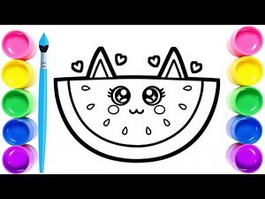 🍉 Watermelon Drawing and Coloring for Kids | Easy Summer Fruit Drawing 🍉 | Cute Art for Beginners