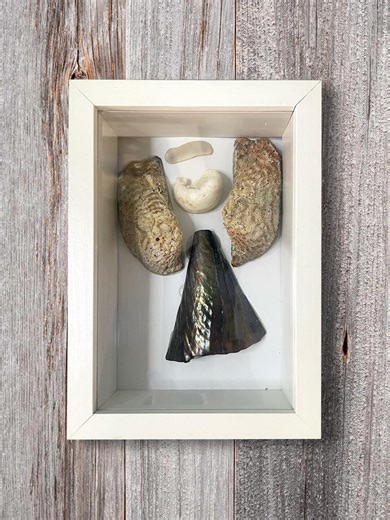 Seashell Angel Shadow Box – Handmade Coastal Wall Art – Beach House Decor – Nautical Shell Art Gift – Rustic White Frame 4x6x2 - Etsy