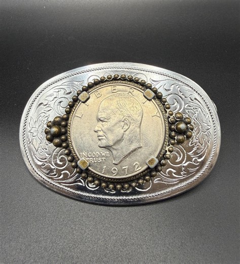 Vintage Western Style Belt Buckle With US One Dollar 1972 Eisenhower Dollar "ike Dollar". Intricate Western Americana Design. - Etsy