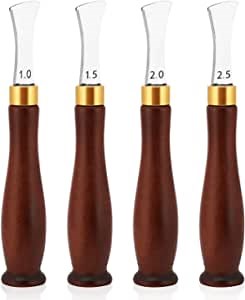 Topretty 4-Pack Leather Edge Creasing Tools, Leather Shallow Slot Linear Edge Tool, Edge Crimping Creaser with Wooden Handle, Stainless Steel Leather Edge Marking for DIY Handmade Leather Craft