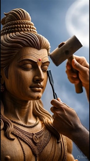✨From Tree Trunk to Divine Lord Shiva Statue | Amazing Wood Carving Art Step by Step #mahadevstatus