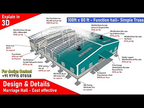 Simple truss work - 100ftx80ft - Marriage Function hall - Metal roofing in tamil
